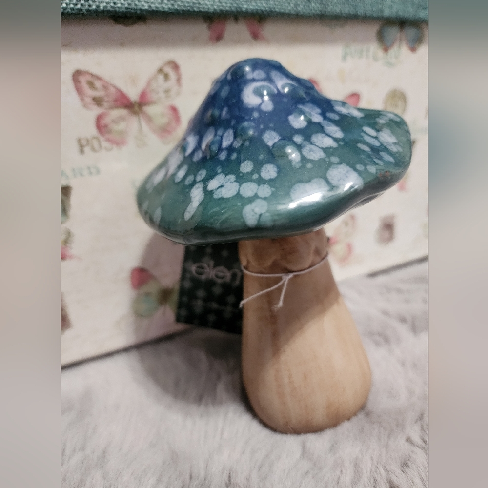 Ceramic Mushroom Decor in Blue and Brown